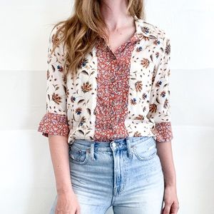 Mixed Floral Wide Trim Button Down Shirt